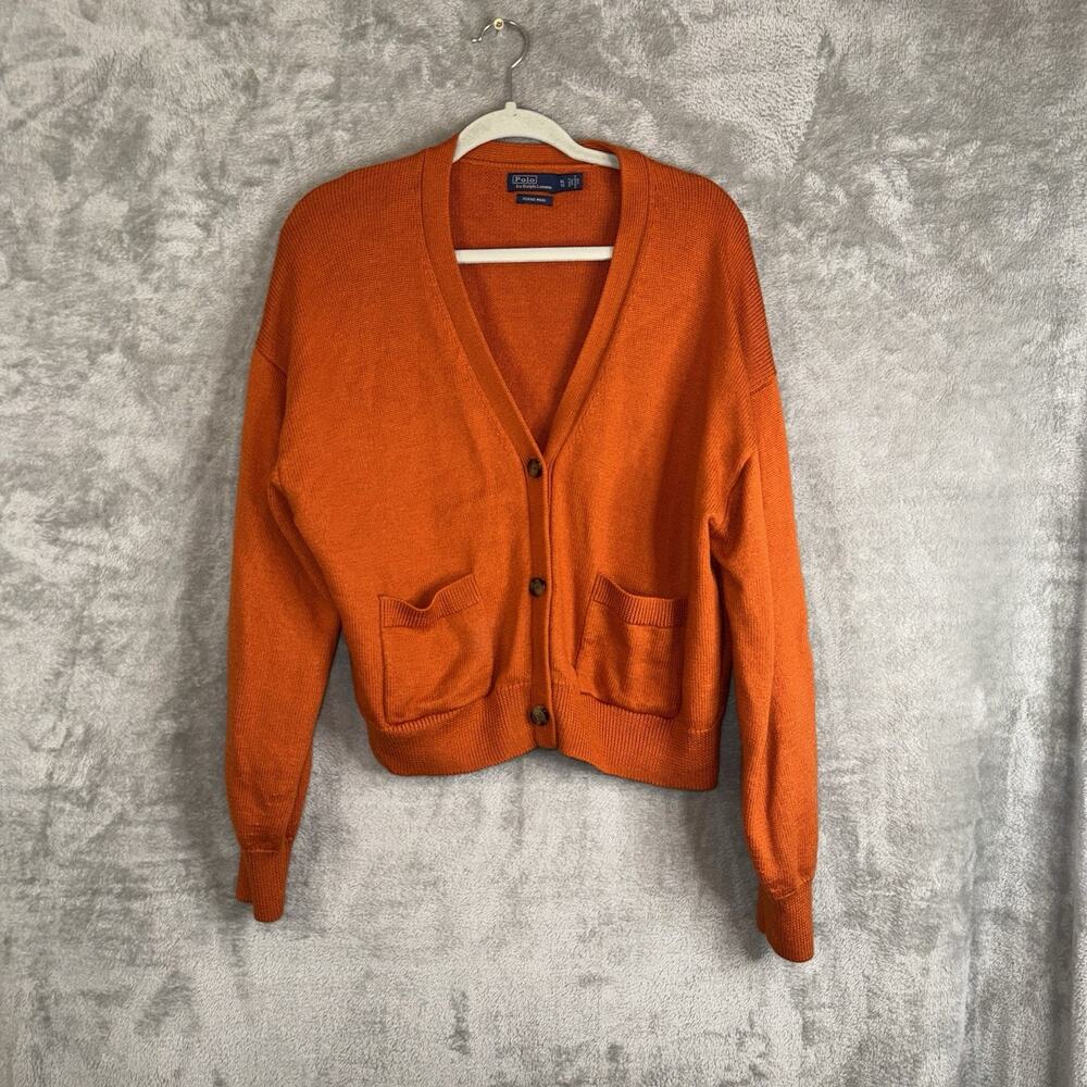 Polo Ralph Lauren Sweater Womens XL Merino Wool Cardigan Orange Fall Preppy